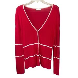 MUGLER Cardigan Button Down Sweater Red & White Cutout Detail Medium